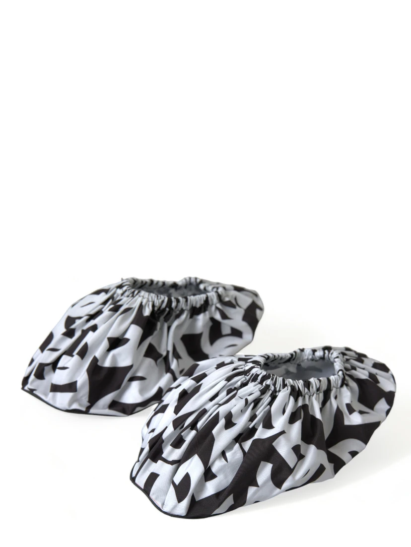 White Logo Print Nylon Slip On Flats Shoes