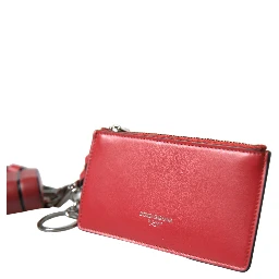 Red Leather Silver Metal Logo Strap Pouch Airpods Case