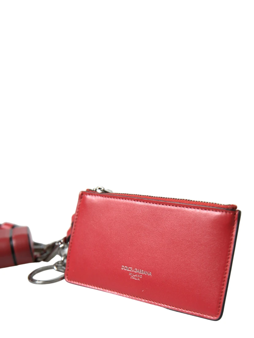Red Leather Silver Metal Logo Strap Pouch Airpods Case