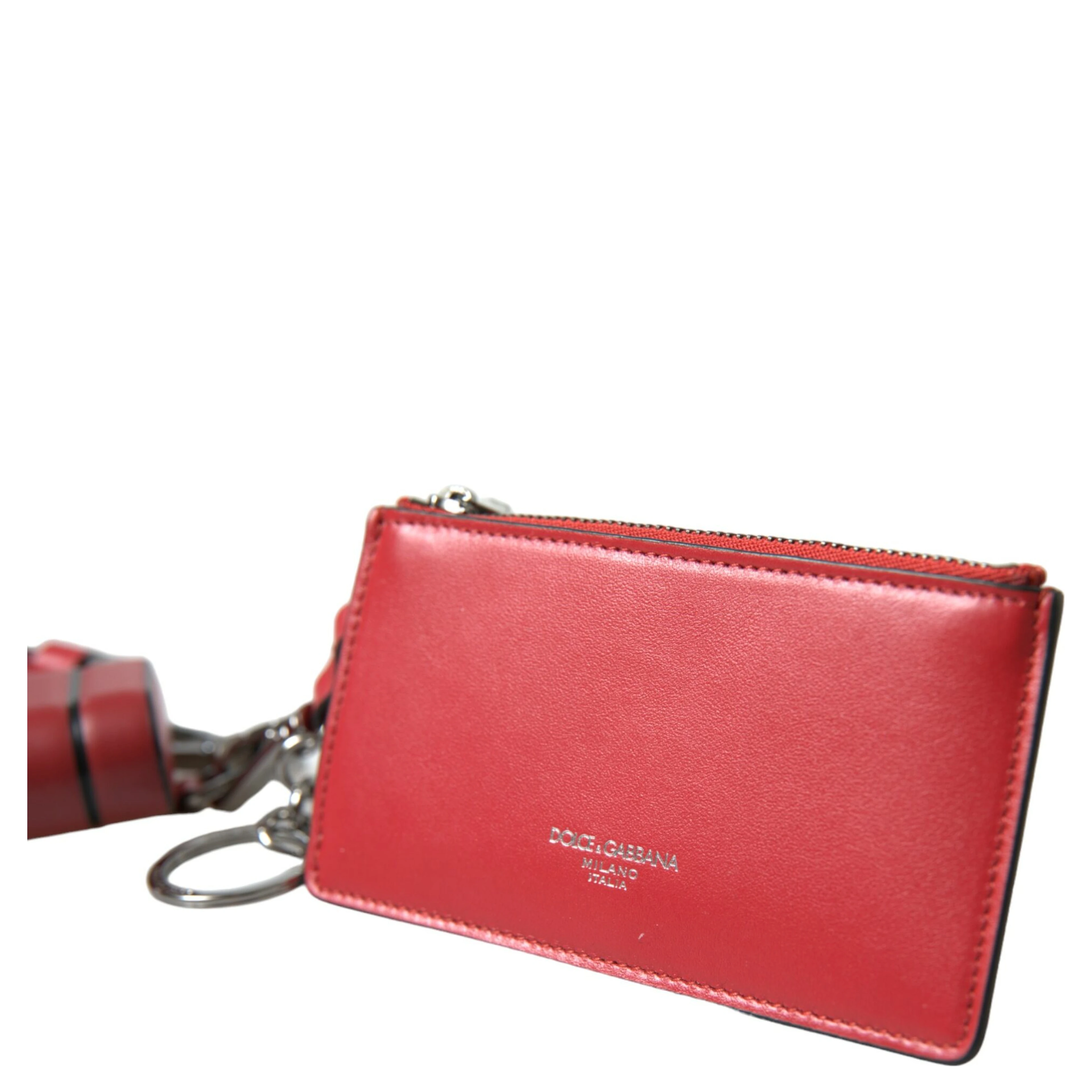 Red Leather Silver Metal Logo Strap Pouch Airpods Case
