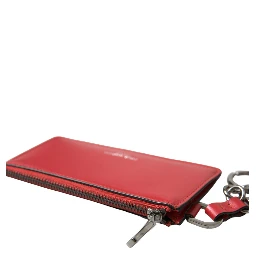 Red Leather Silver Metal Logo Strap Pouch Airpods Case