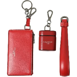 Red Leather Silver Metal Logo Strap Pouch Airpods Case