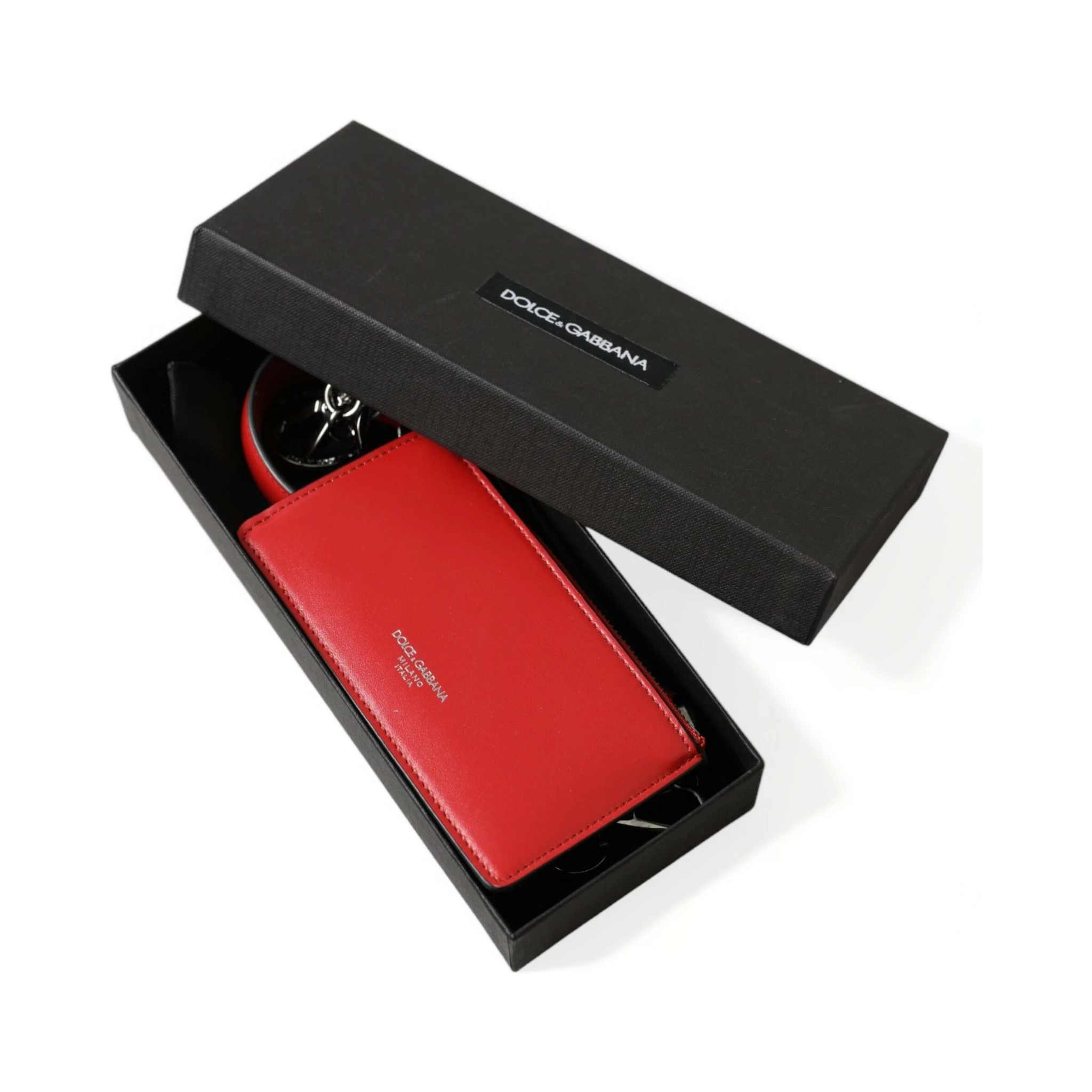 Red Leather Silver Metal Logo Strap Pouch Airpods Case