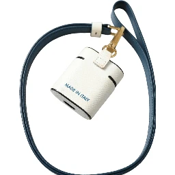 White Blue Calf Leather Logo Print Strap Airpods Case