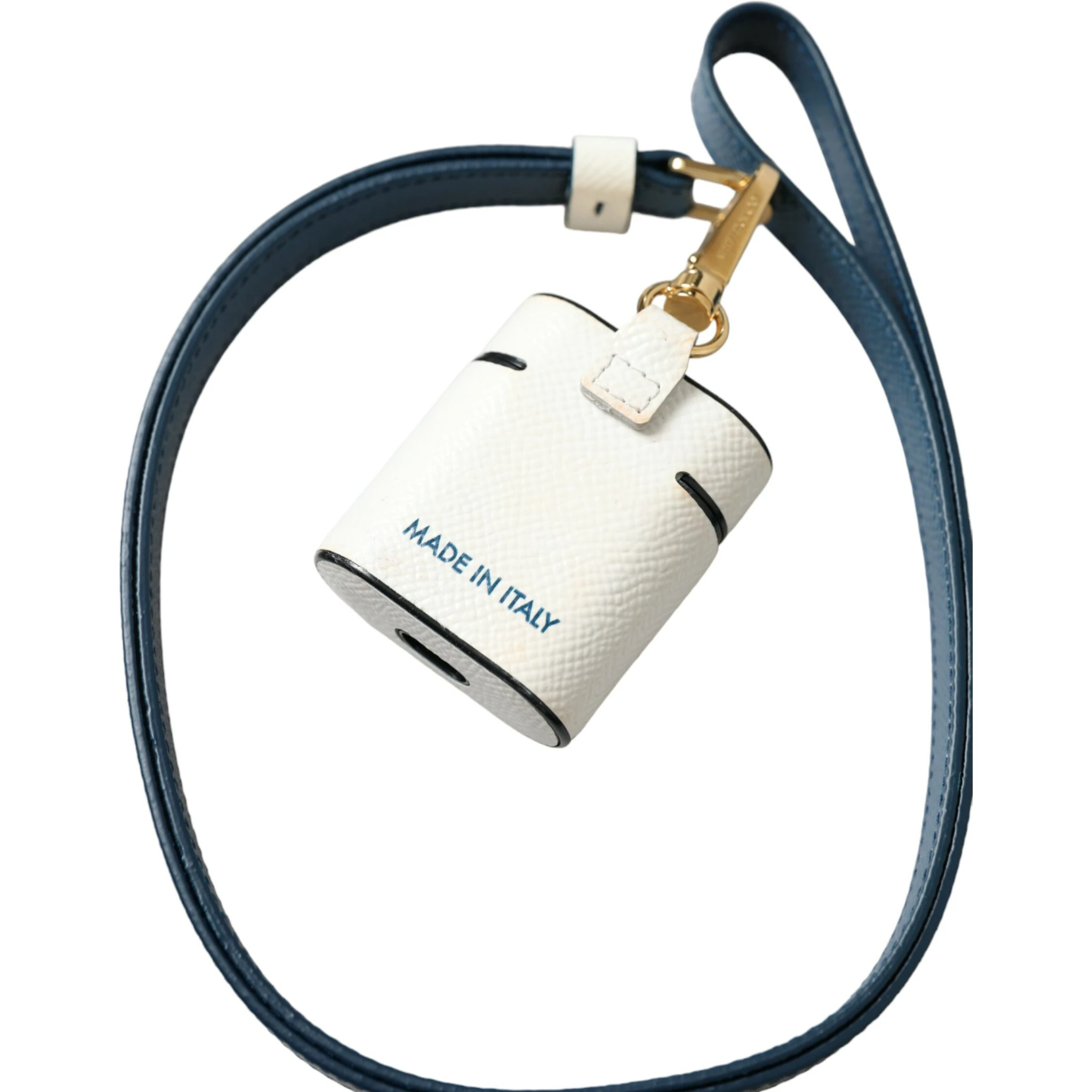White Blue Calf Leather Logo Print Strap Airpods Case