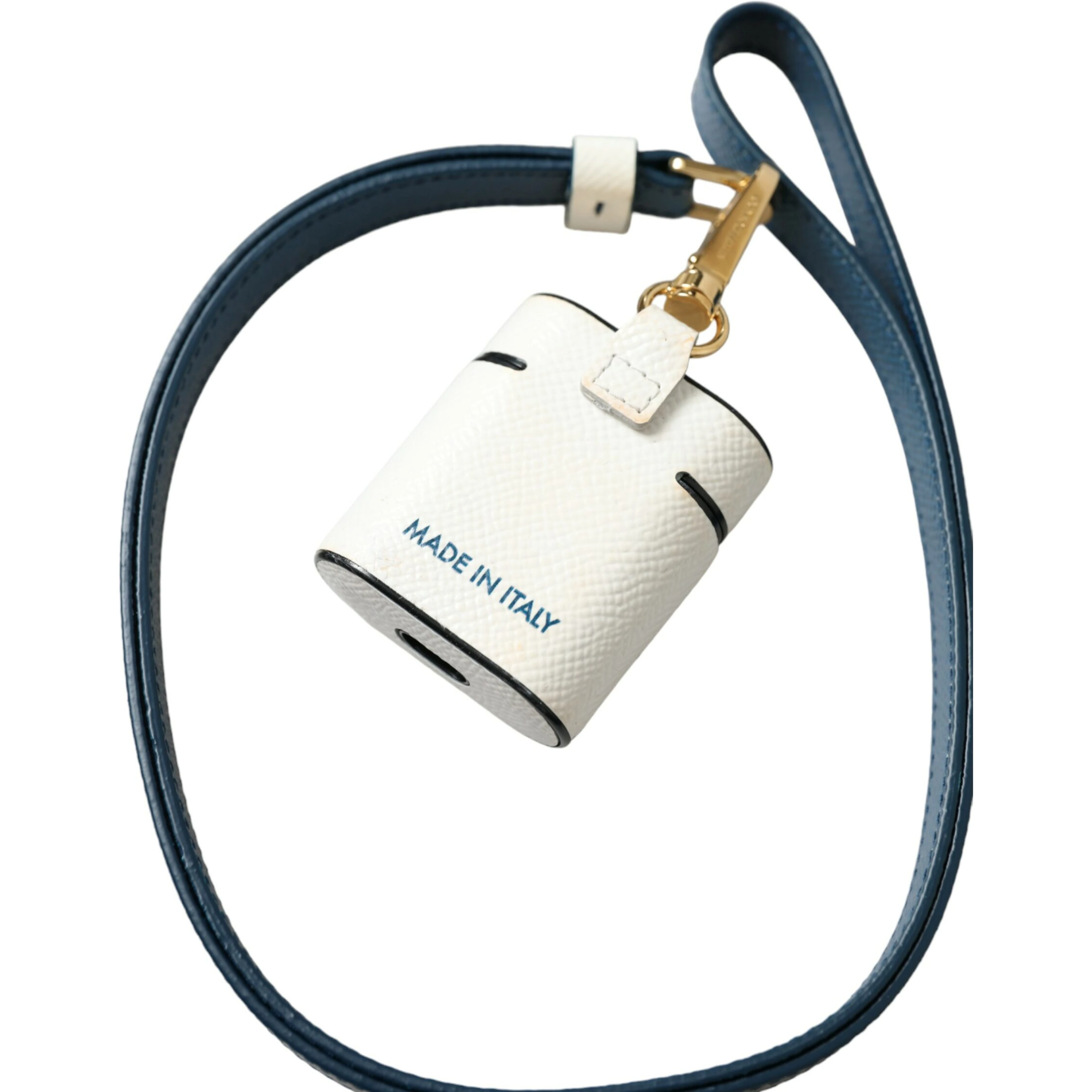 White Blue Calf Leather Logo Print Strap Airpods Case