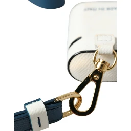 White Blue Calf Leather Logo Print Strap Airpods Case