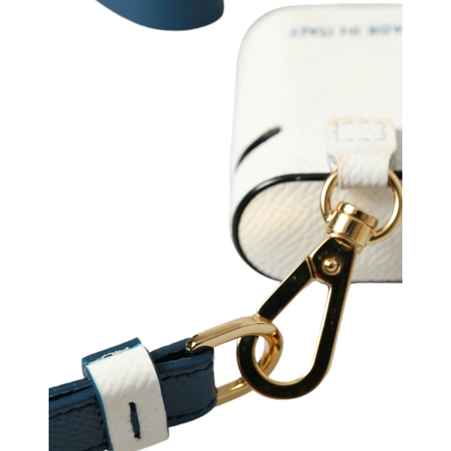 White Blue Calf Leather Logo Print Strap Airpods Case