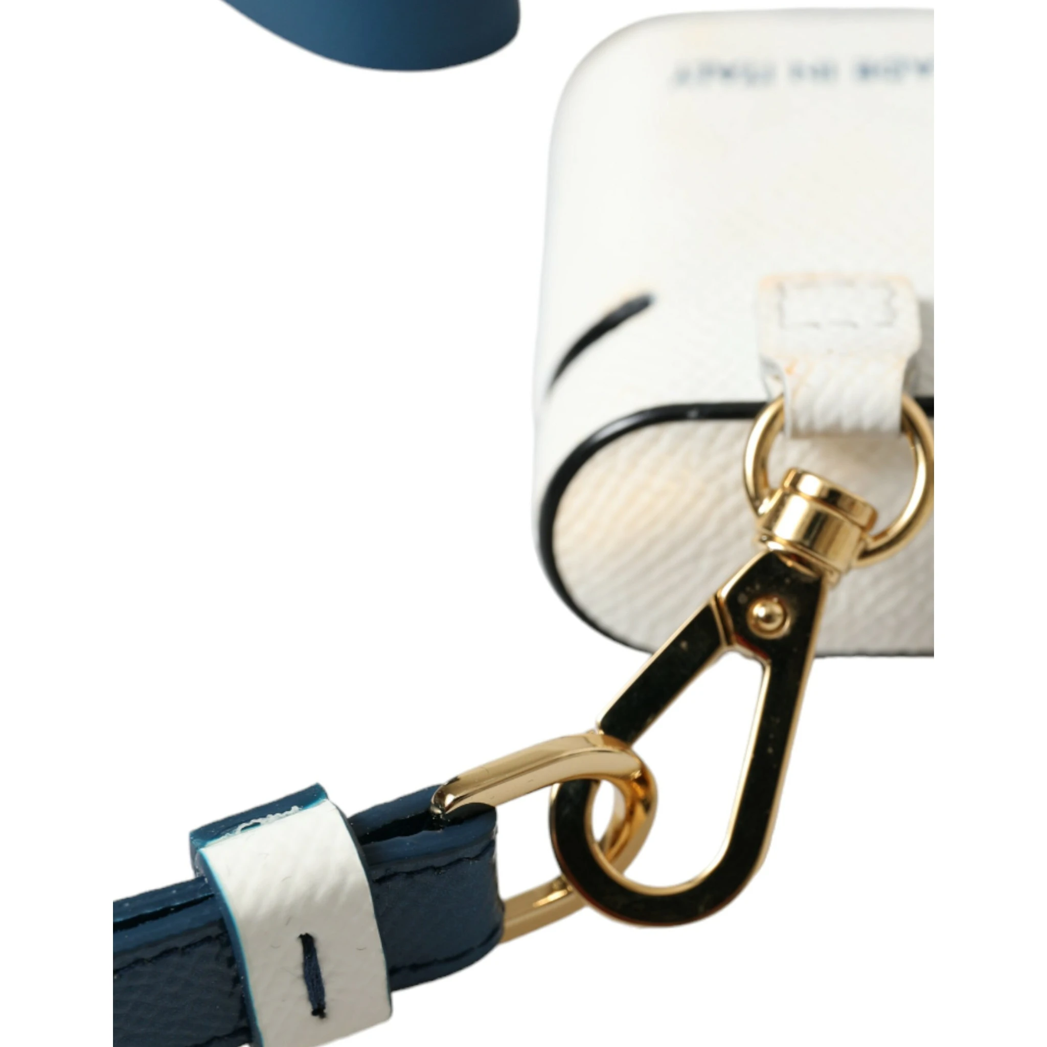 White Blue Calf Leather Logo Print Strap Airpods Case