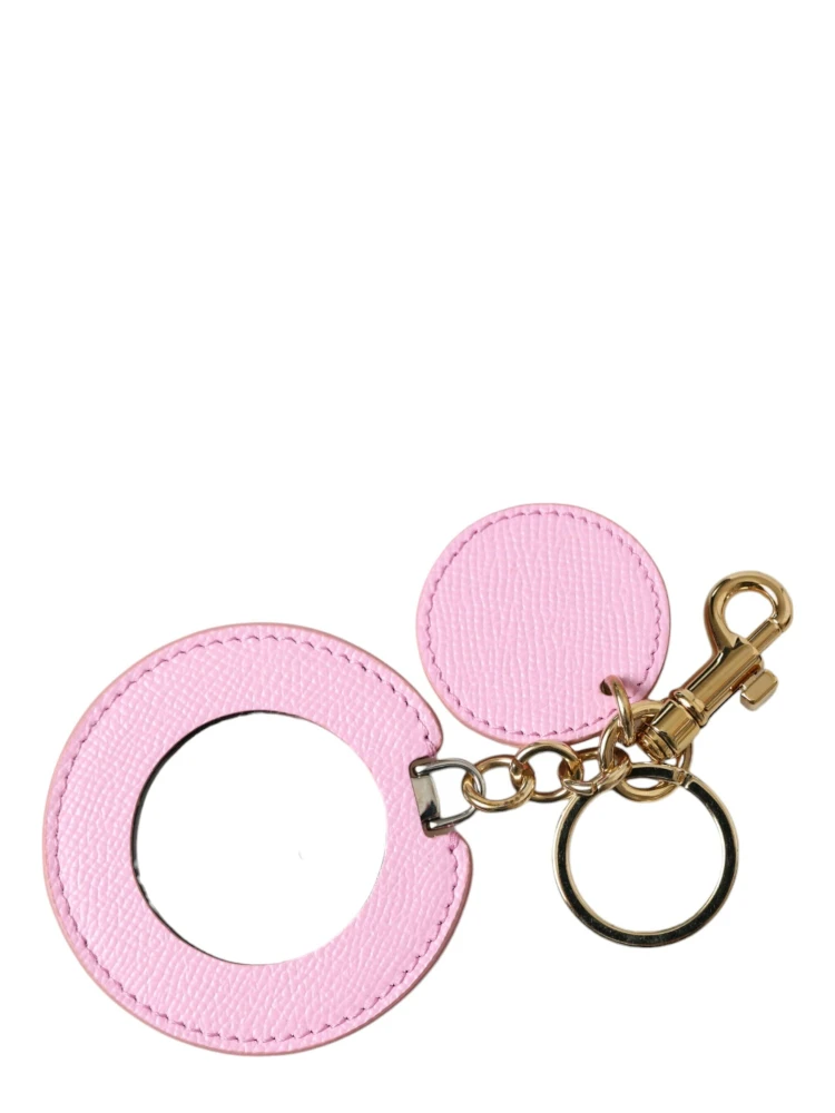 Pink Calf Leather Gold Metal Logo Print Keyring Keychain alternative