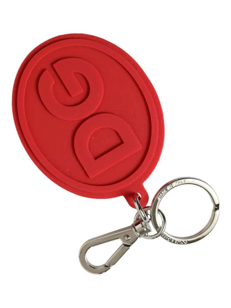 Red Rubber DG Logo Silver Brass Metal Keyring Keychain