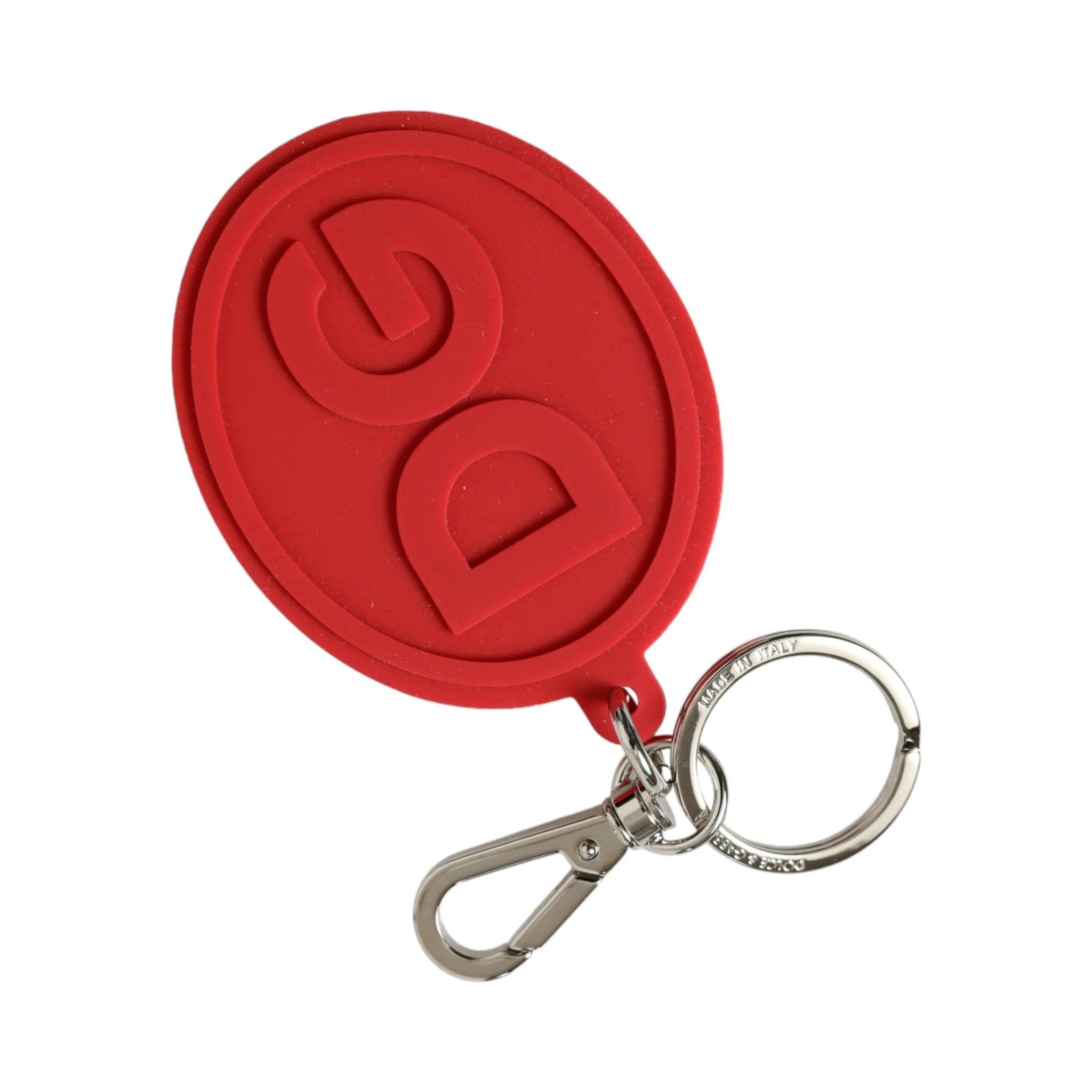 Red Rubber DG Logo Silver Brass Metal Keyring Keychain