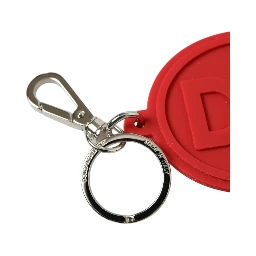 Red Rubber DG Logo Silver Brass Metal Keyring Keychain