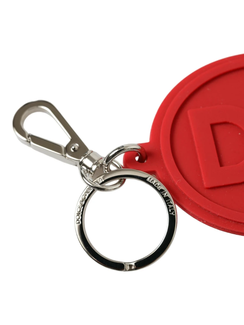 Red Rubber DG Logo Silver Brass Metal Keyring Keychain