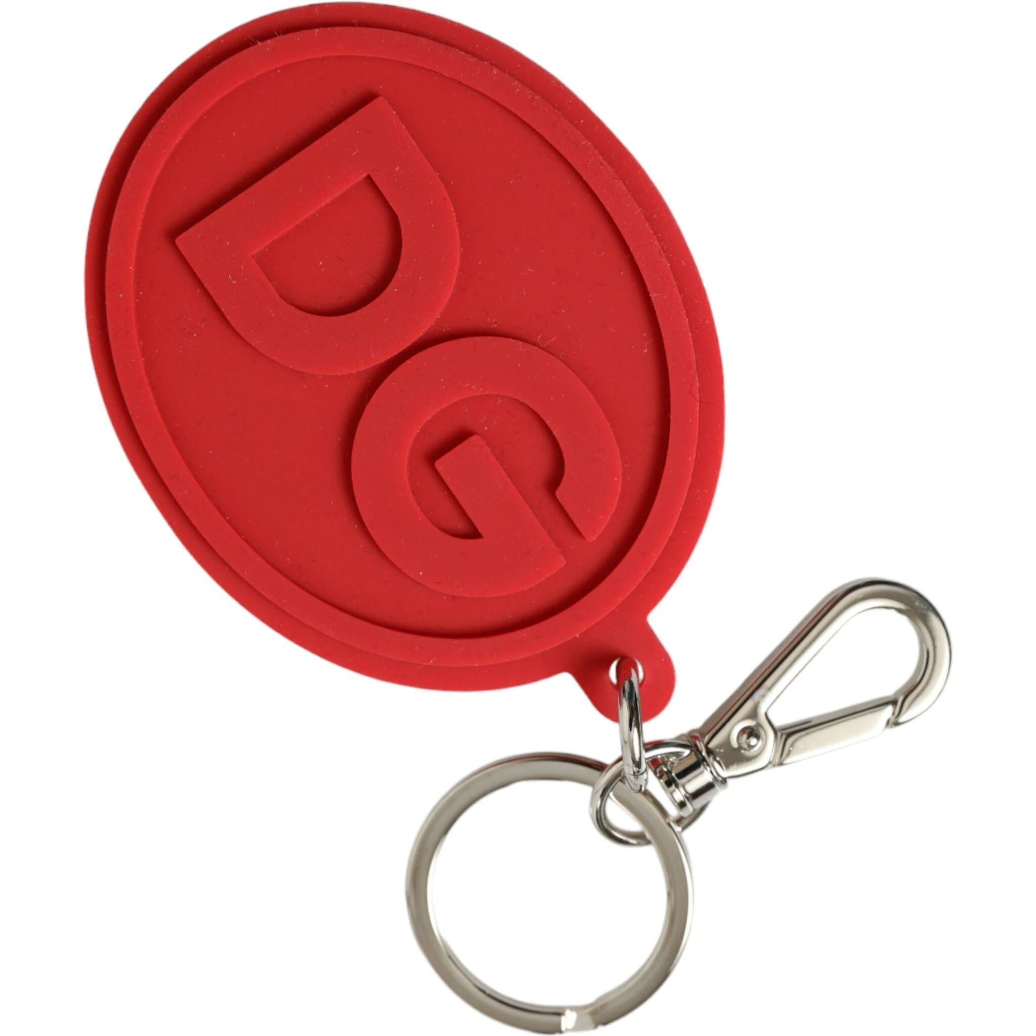 Red Rubber DG Logo Silver Brass Metal Keyring Keychain