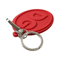 Red Rubber DG Logo Silver Brass Metal Keyring Keychain