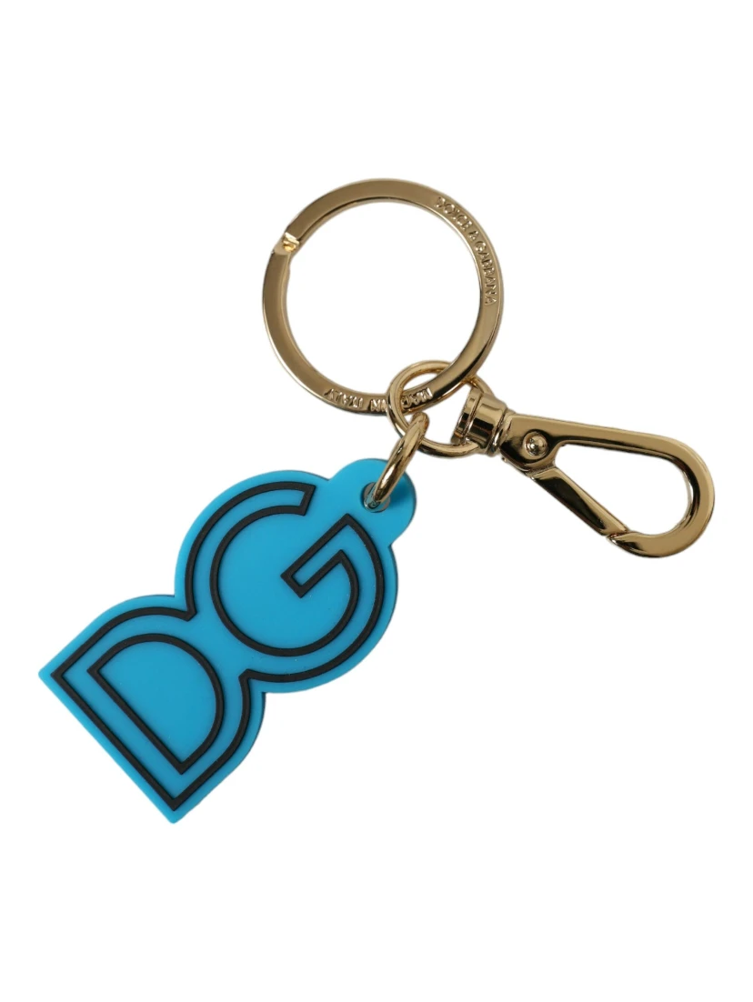 Blue Rubber Gold Tone Metal DG Logo Keyring Keychain