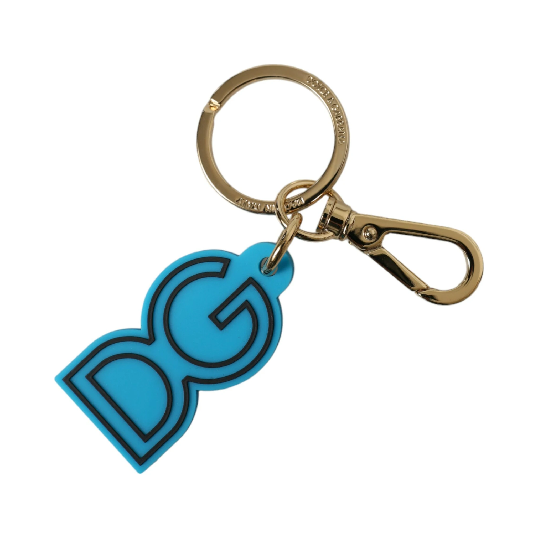 Blue Rubber Gold Tone Metal DG Logo Keyring Keychain