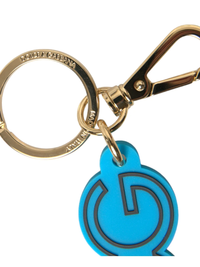 Blue Rubber Gold Tone Metal DG Logo Keyring Keychain