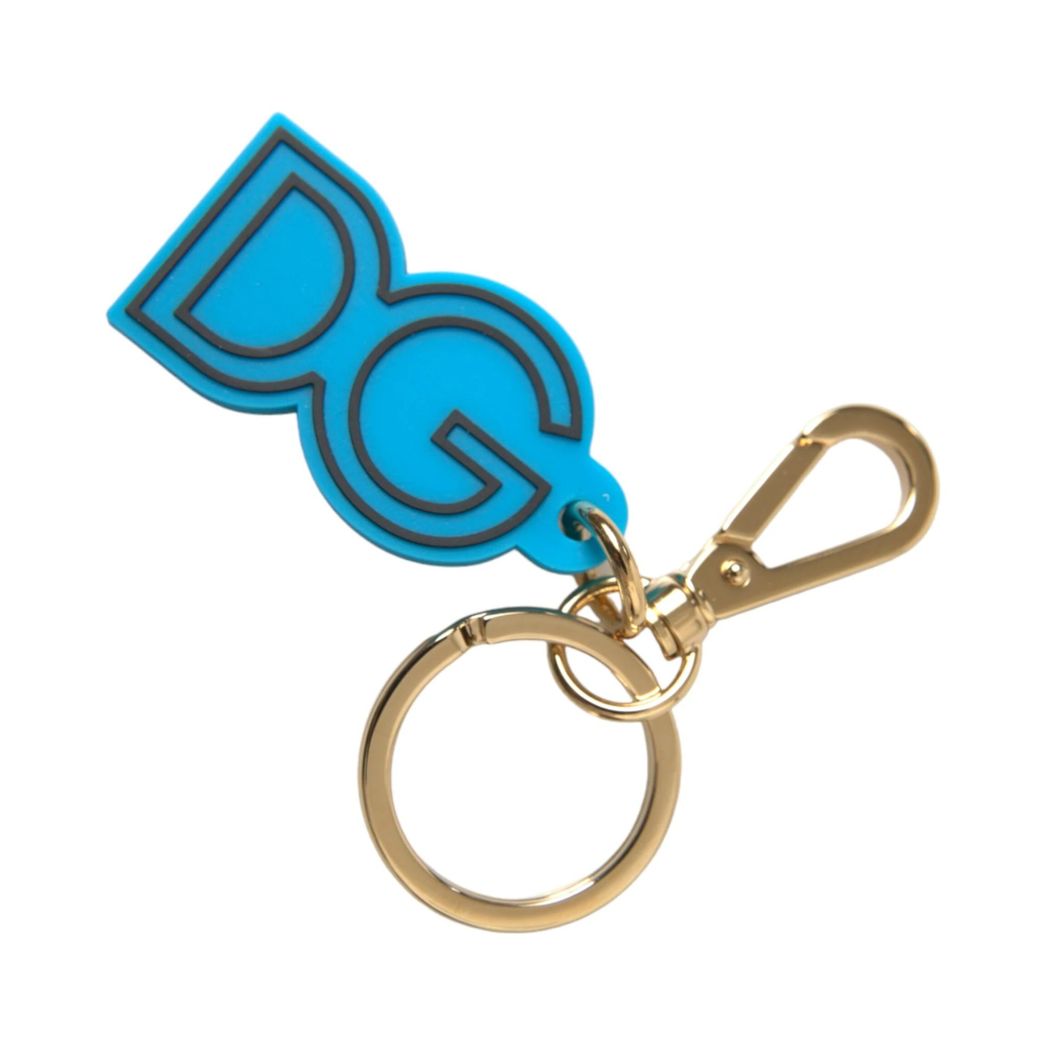 Blue Rubber Gold Tone Metal DG Logo Keyring Keychain