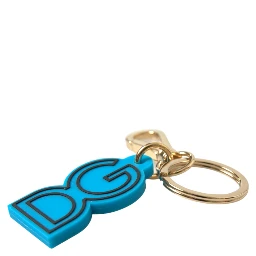 Blue Rubber Gold Tone Metal DG Logo Keyring Keychain