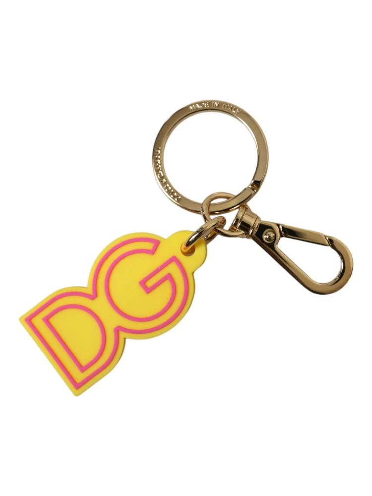 Yellow Rubber Gold Tone Metal DG Logo Keyring Keychain