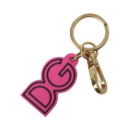 Pink Rubber Gold Tone Metal DG Logo Keyring Keychain