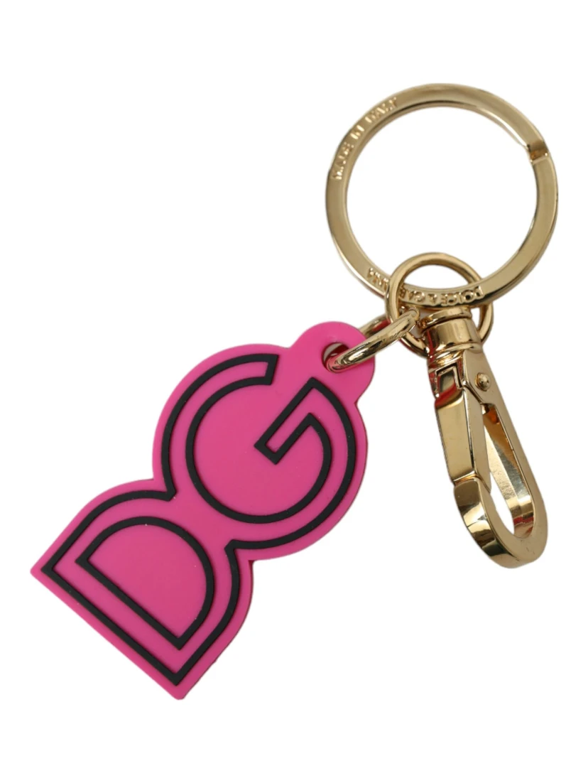 Pink Rubber Gold Tone Metal DG Logo Keyring Keychain