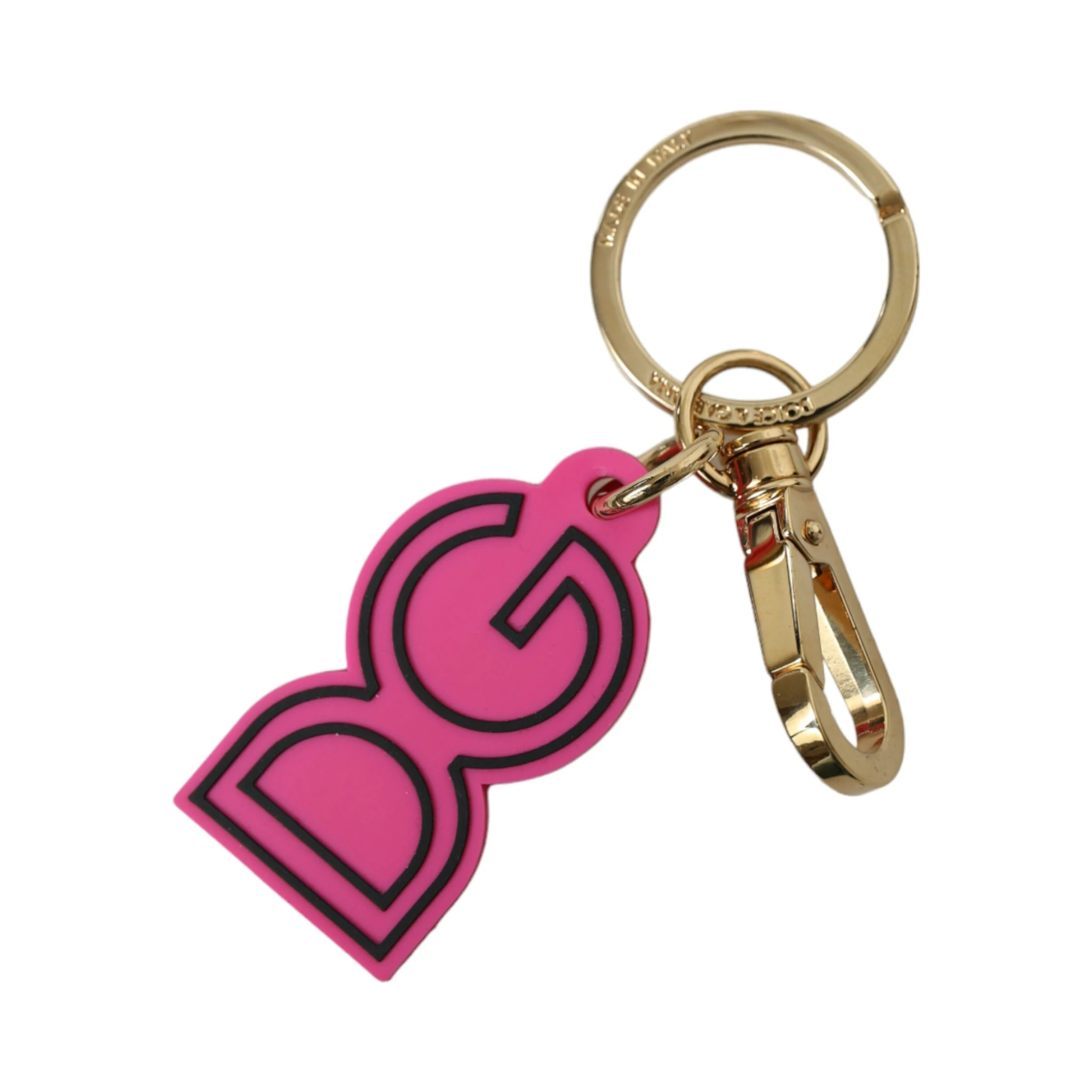 Pink Rubber Gold Tone Metal DG Logo Keyring Keychain