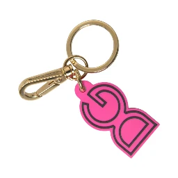 Pink Rubber Gold Tone Metal DG Logo Keyring Keychain