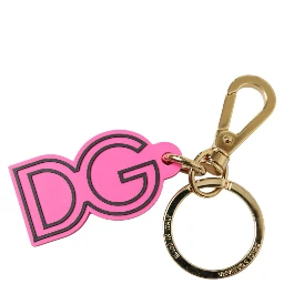 Pink Rubber Gold Tone Metal DG Logo Keyring Keychain