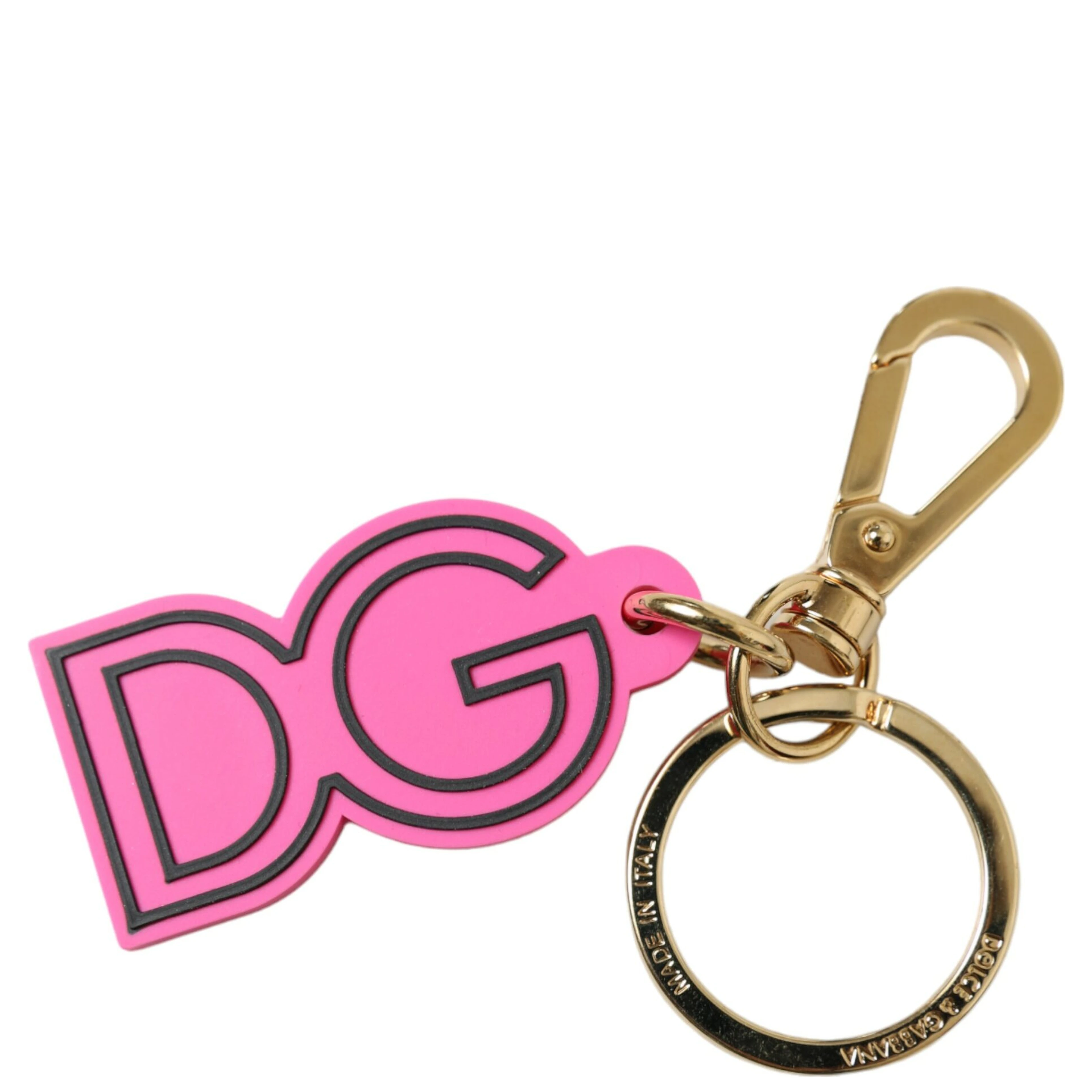 Pink Rubber Gold Tone Metal DG Logo Keyring Keychain
