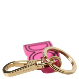 Pink Rubber Gold Tone Metal DG Logo Keyring Keychain