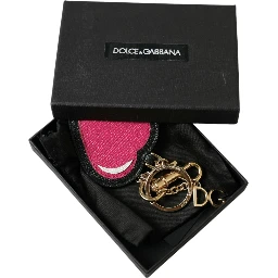 Pink Black Heart Leather Gold Tone Brass Keyring Keychain