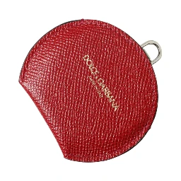 Red Calfskin Leather Round Logo Hand Mirror Holder