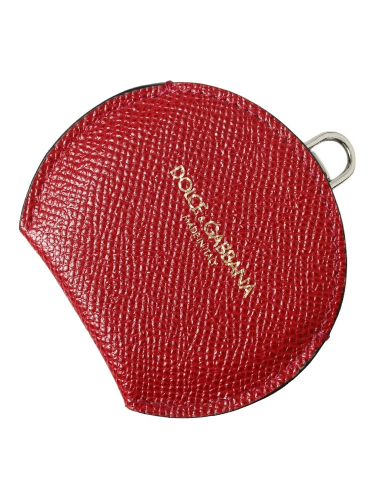 Red Calfskin Leather Round Logo Hand Mirror Holder