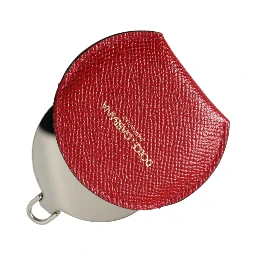 Red Calfskin Leather Round Logo Hand Mirror Holder