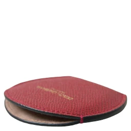 Red Calfskin Leather Round Logo Hand Mirror Holder