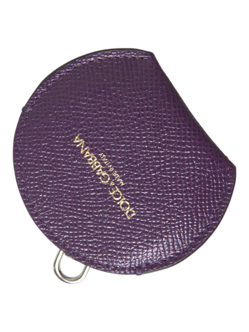 Purple Calfskin Leather Round Logo Hand Mirror Holder