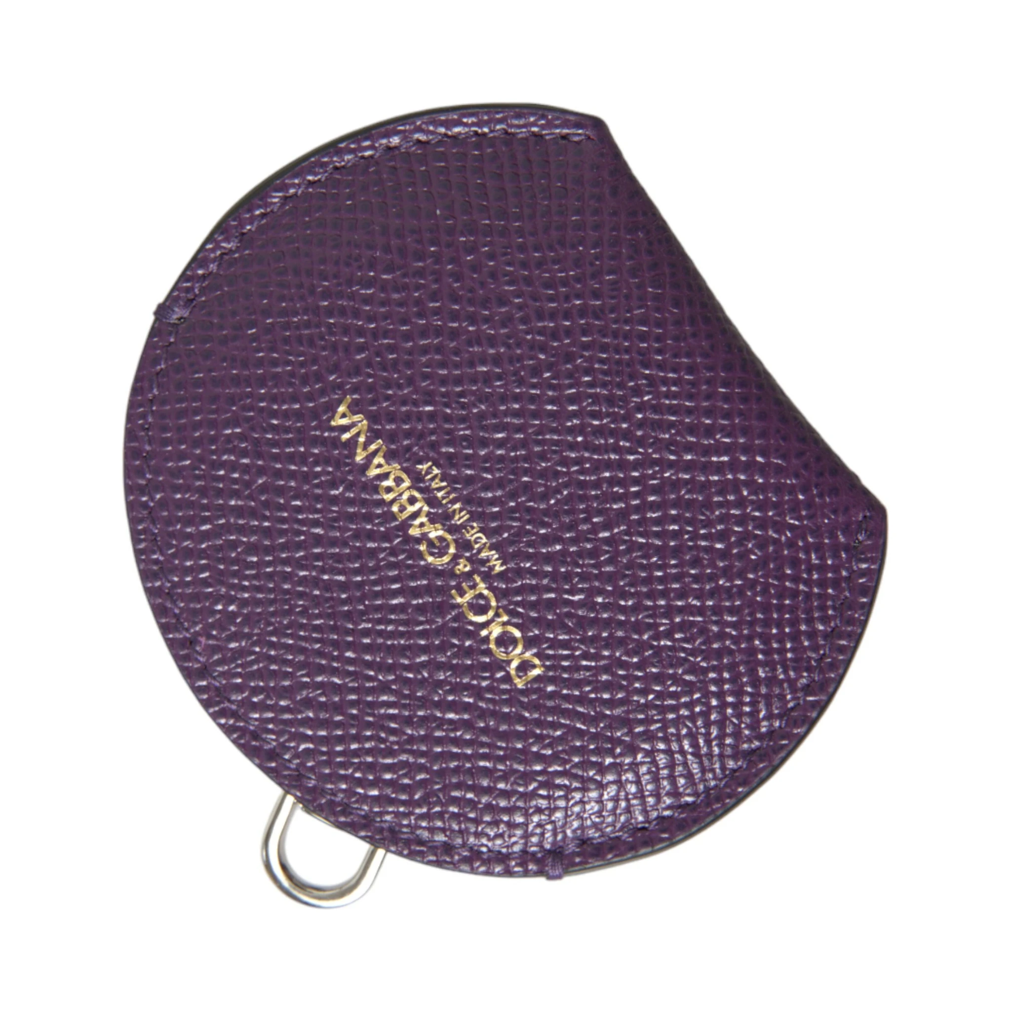 Purple Calfskin Leather Round Logo Hand Mirror Holder