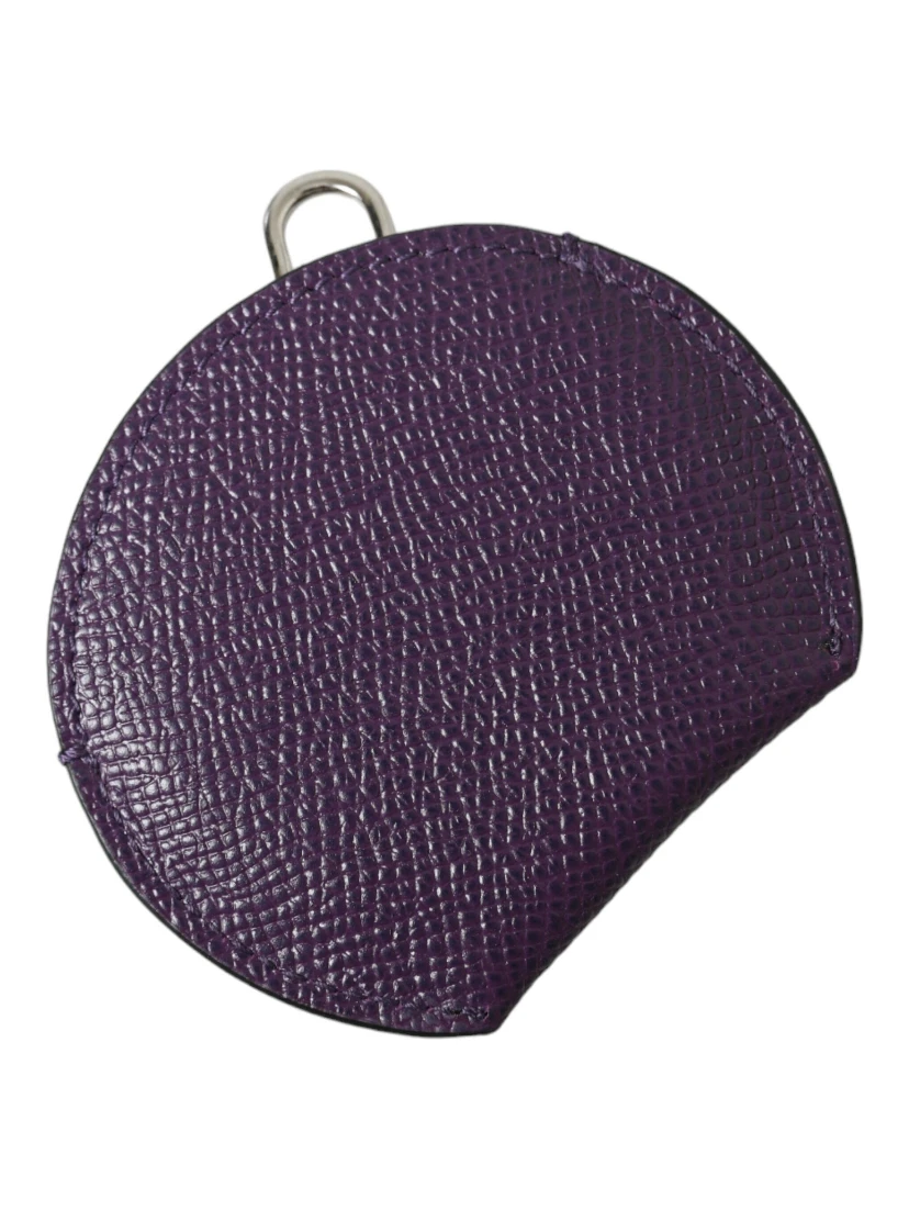 Purple Calfskin Leather Round Logo Hand Mirror Holder