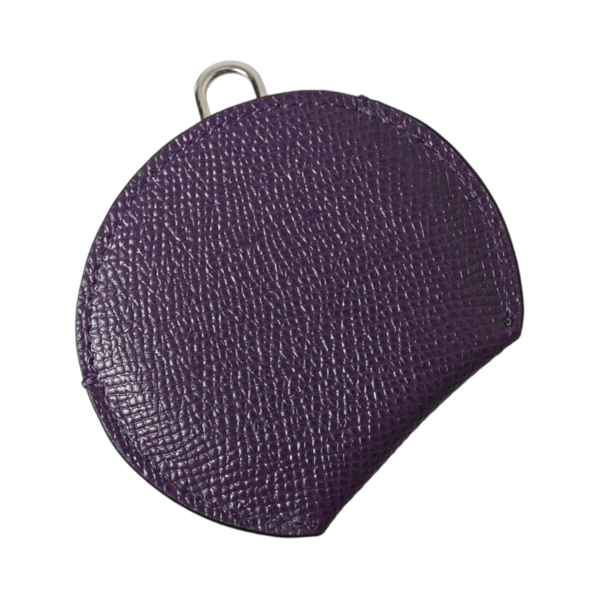 Purple Calfskin Leather Round Logo Hand Mirror Holder