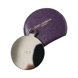 Purple Calfskin Leather Round Logo Hand Mirror Holder