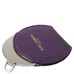 Purple Calfskin Leather Round Logo Hand Mirror Holder