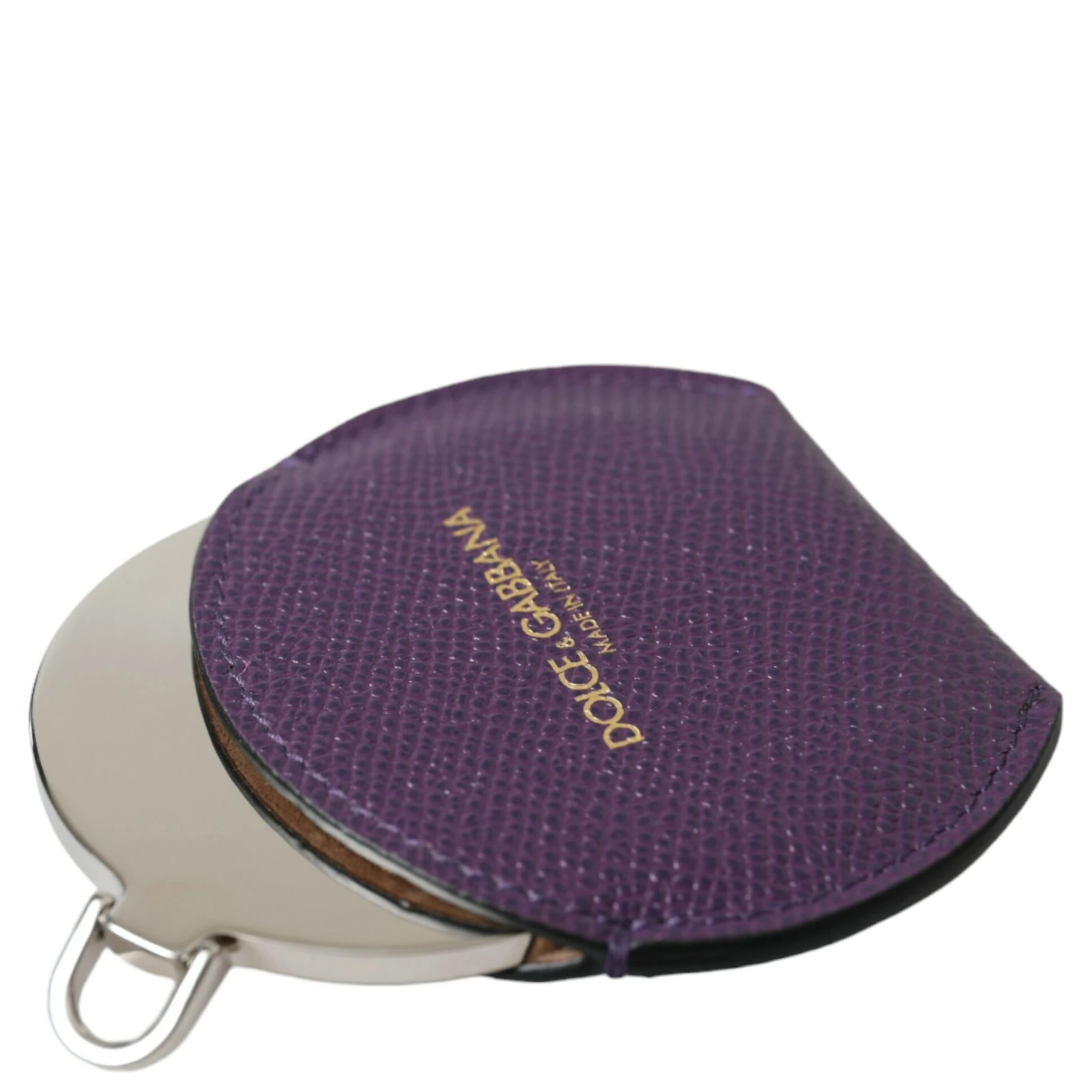 Purple Calfskin Leather Round Logo Hand Mirror Holder