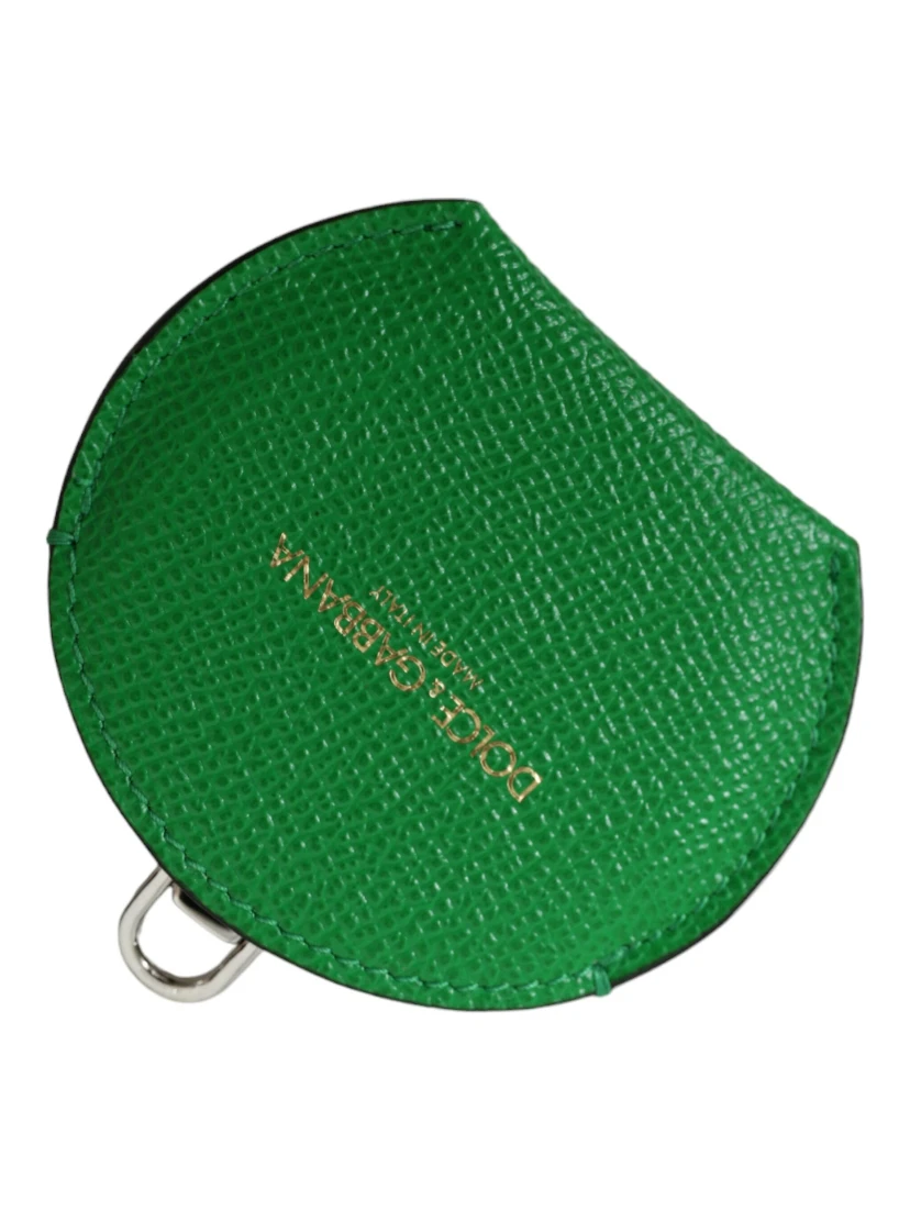 Green Calfskin Leather Round Logo Hand Mirror Holder