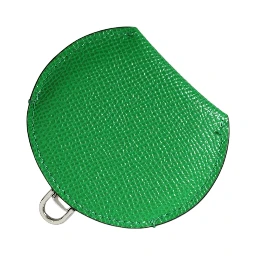 Green Calfskin Leather Round Logo Hand Mirror Holder