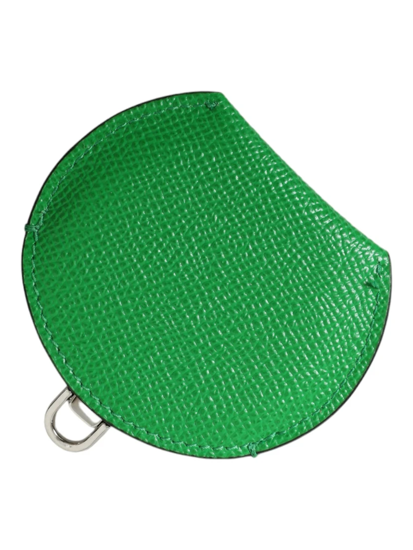 Green Calfskin Leather Round Logo Hand Mirror Holder