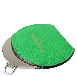 Green Calfskin Leather Round Logo Hand Mirror Holder