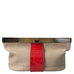Beige Red Two Tone Exotic Leather Pouch Bag